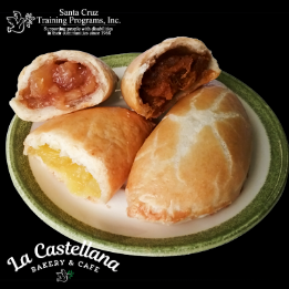 Half moon pastries filled with either apple, pineapple, or pumpkin