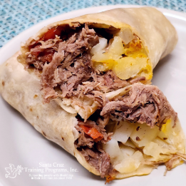 Shredded beef with potatoes burrito