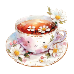 Cute tea cup with chamomile flowers