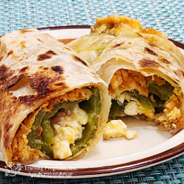 Chile relleno burrito with cheese and eggs