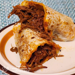 Shredded beef with red chile burrito
